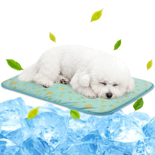 NWK Pet Cooling Mat -Q-Max>0.345 Ice Silk Cooling Mat for Dogs & Cats Portable & Washable Pet Cooling Blanket, Car Seats, Beds for Summer (Green Fruit, 27'' X 20'' X 0.3'') - color: Green Fruit, size: Medium (27'' X 20'' X 0.3'')