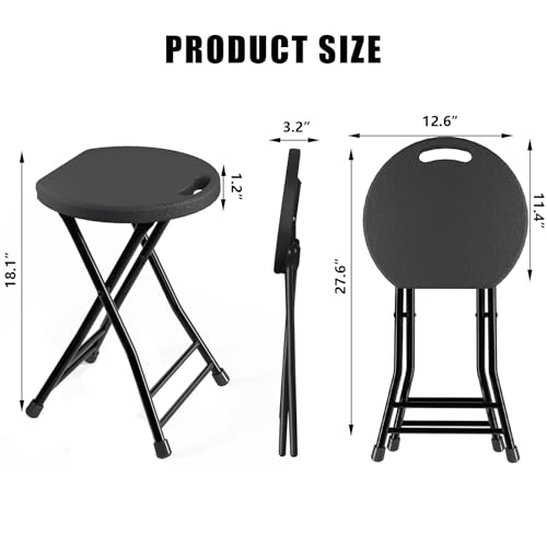 Folding Stool, 18 Inch Foldable Stool with Handle & Steel Frame, Pack of 12 Folding Bar Stools, 440lbs Sturdy Foldable Lightweight Metal Chair for Camping, Indoor and Outdoor, Black - color: Black, size: Pack of 12