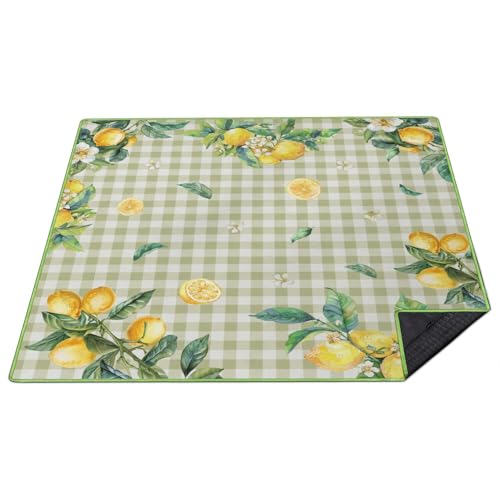 Supfitness Extra Large Picnic Blankets Waterproof Foldable (80"x 80") Boho Beach Blanket Waterproof Sandproof,3-Layer Thicking Mat Outdoor Packable Camping Blanket - color: Greenyellow, size: 6'8" x 6'8" (Square)