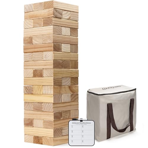 GoSports Giant Wooden Outdoor Stacking Game – Stacks Up to 3 ft – Large Toppling Tower with Case for Yard Games, Family Game Night, Camping, and Parties - color: Brown