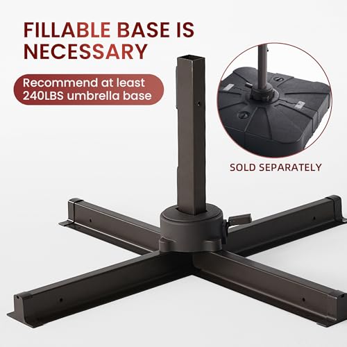 10 X 13 FT Cantilever Patio Umbrella with LED Lights Outdoor Heavy Duty Double Top Windproof Rectangle Offset Umbrellas with 360-degree Rotation for Pool Deck Backyard, Wine Red - color: Wine Red, size: 10' X13'-Weighted Base Not Included