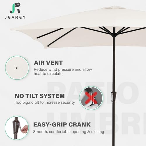JEAREY 8x10 ft Rectangular Patio Umbrellas Outdoor Table Market Umbrella w/Crank, 8 Sturdy Ribs, UV Protection Windproof Sunproof for Garden, Deck, Backyard, Pool(Cream White) - color: Cream White, size: 8x10ft