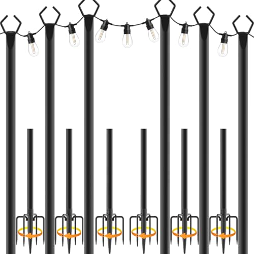 NUERPO 6 Pack String Light Poles,Metal Poles for Hanging Outdoor Light Strings,6 Pack 10 FT Light Poles Stand for Outside Garden,Patio,Wedding,Backyard,Deck,Party - size: 6 Pack 10 FT Light Poles