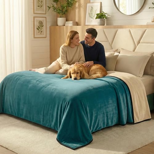 Paw Buddies Premium Waterproof Blanket 80"x90" Velvet-Feel Reversible Throw – Leakproof, Machine Washable Bed & Sofa King Size Protector for Couples, Pets & Travel + Bonus Small Blanket - color: Teal