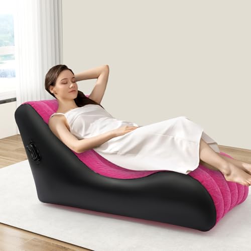 Inflatable Couch with Air Pump, Portable Waterproof Inflatable Sofa Lounger, Foldable Blow Up Sofa Bed for Indoor Outdoor Camping, 440lbs Capacity, 35.4 ” Wide (Rose Red) - color: Rose Red