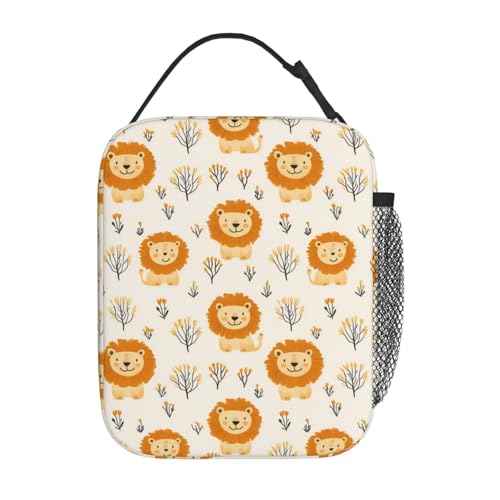 Reusable Cute Lion Lunch Box for Kids Girls Boys Women Adult, Insulated Tree Woodland Lunch Bag,Polyester Cooler Handbags Case for School Picnic Work Travel Beach or Hiking - color: Lion