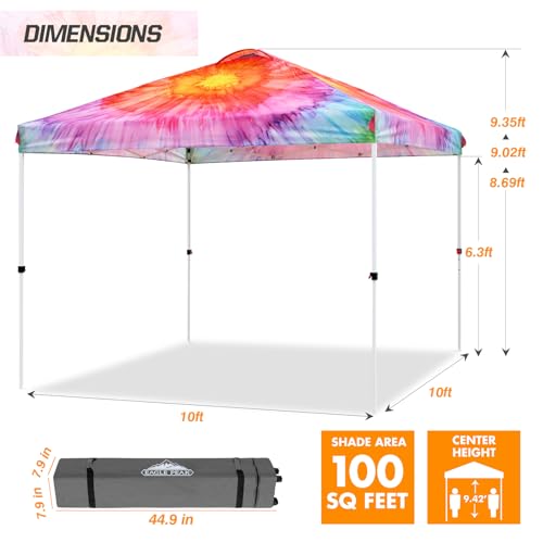EAGLE PEAK Pop Up Canopy Tent with Wheeled Carry Bag, 8 Stakes, 4 Ropes, 4 Weight Bags, Easy Set Up Tent Canopy, 10x10 ft, 100sqft of Shade, Floral Tie Dye - color: Floral Tie Dye, size: 10x10