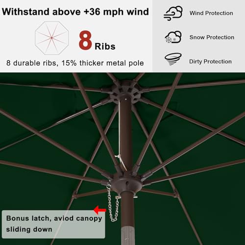 ABCCANOPY 10ft Scalloped Patio Umbrella, Outdoor Table Umbrella with Tilt and Crank, Fiberglass Ribs Deck Umbrella for Patio, Pool, Garden, Picnic (Green) - color: Green, size: 10ft