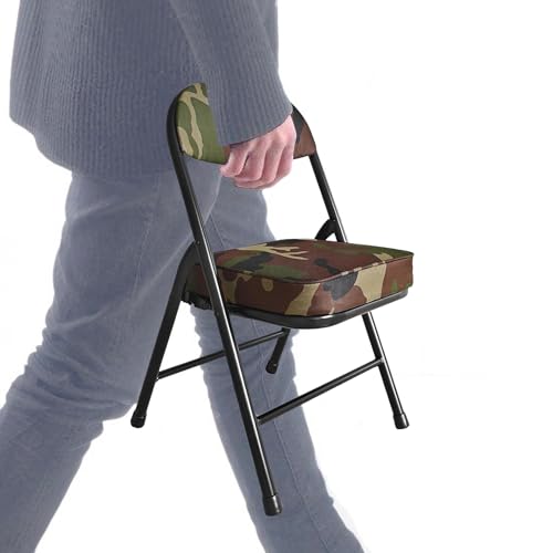 Mini Padded Folding Chairs, Garage Stool, Portable Camping Chair with Cushion, Lightweight Lawn Chair, for Outdoor Sports Events, Patio, Fishing, Hiking, Hunting, Picnic, Beach (Camo Green) - color: Camo Green