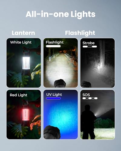 ETENWOLF 2-in-1 Lantern and Flashlight,6 Modes 1000LM Rechargeable Camping Light,5000mAh Super Bright Flashlight with UV,Waterproof Portable Tent Light for Camping,Emergency Light,Power Outage