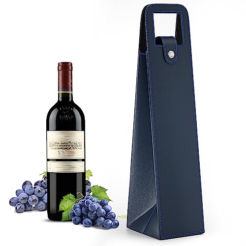 RYDDOY Wine Gift Bag, Reusable Leather Wine Tote Carrier, Single Bottle Champagne Beer Gift Bags Carrier for Birthday, Wedding, Picnic Party,Christmas festival Gifts (Blue) - color: A-Blue-16.1×3.5×3.5