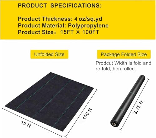 Driveway Fabric, 15FT x 100FT Road Fabric Commercial Weed Barrier Fabric, Landscape Fabric Heavy Duty 4OZ French Drain Fabric for Erosion Control,Landscape Fabric,Construction Projects - size: 15X100FT