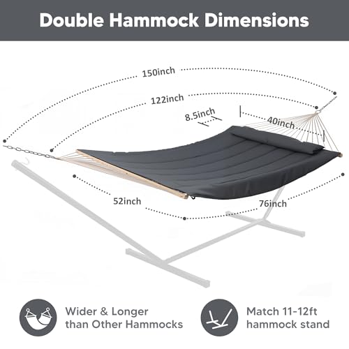 SUNCREAT Hammocks for Outside, Two Person Hammock for Patio, Garden, Porch, Outdoor, Dark Grey - color: A-dark Grey