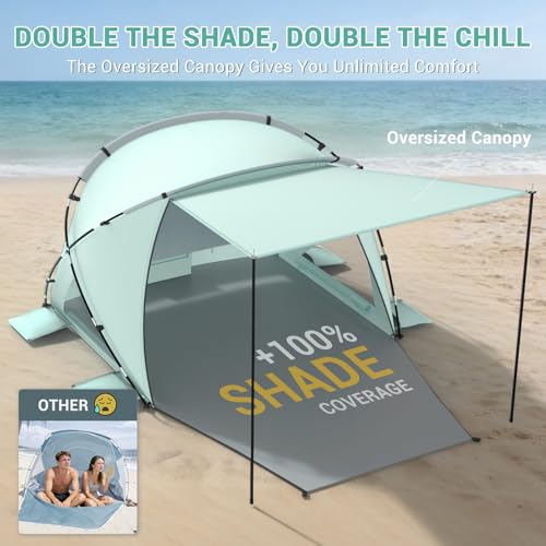 Elegear Beach Tent Sun Shelter with Canopy, CumbreX™ 4-6 Person Pop Up beach tent, Easy Setup UPF 50+ UV Protection Portable Lightweight Waterproof Cooler Family Beach Cabana Sun Shade Shelter - Green - color: Green