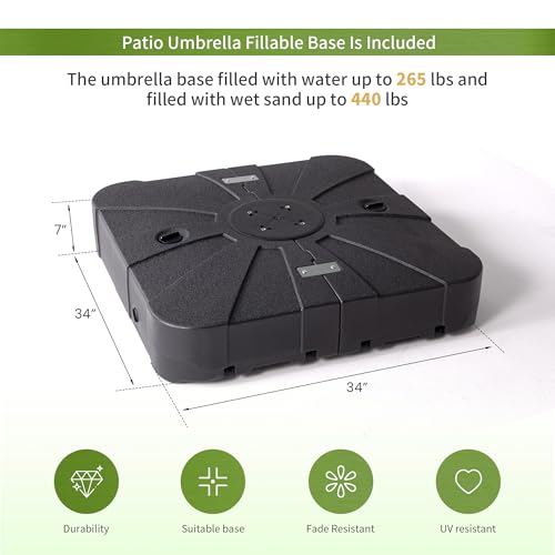 JZAC & QZYD 9x12 FT Outdoor Cantilever Patio Umbrella with Base Included and LED Lights, Large Heavy Duty 2-Tier Aluminum Offset Umbrellas with 360-Degree Rotation for Pool Deck, Black - color: Black, size: 9'×12' - Weighted Base Included