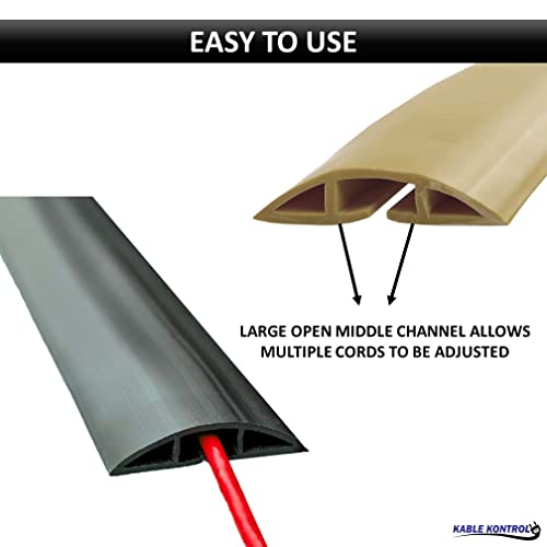 Kable Kontrol Floor Cord Cover kit - 15 Feet Long Gray Plastic Cable Protector, Hides Cords and Conceals Wires, for Extension Cord Cable Management, Channel Size 0.75” W x 0.43” H - color: Gray, size: 15 Feet Long