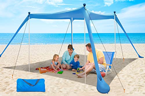 YENGIAM Beach Canopy Beach Tent UPF50+ 11x11 FT Easy to Setup Extra Windproof Rope Sun Shelter Beach Shade Canopy with 4 Stability Poles Outdoor Shade for Beach Camping Family