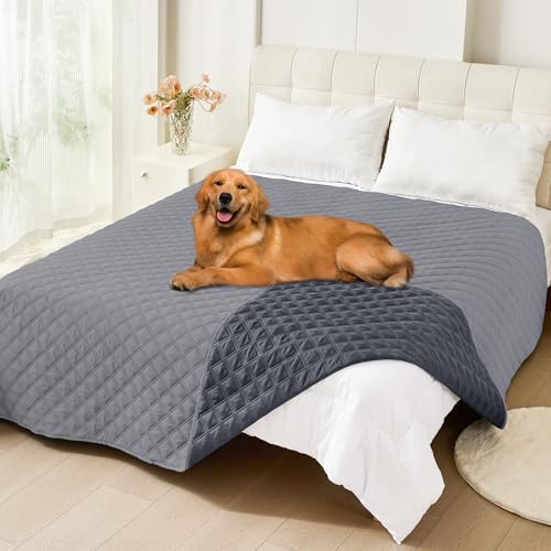 Smiry Waterproof Dog Bed Cover Pet Blanket, Soft Washable Dog Blanket for Furniture Bed Couch Sofa Reversible, Checkered (82"x102", Grey/Dark Grey) - color: Grey/Dark Grey, size: 82x102 Inch