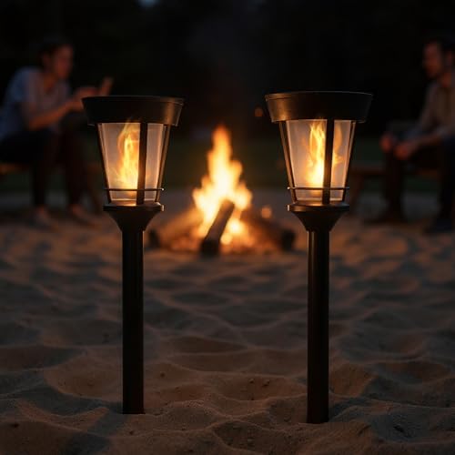 FoxFlame Classic Solar Path Torch - Elegant Flickering Flame Effect with Patented LED,IP65 Waterproof,Solar-Powered Lighting for Garden,Yard, and Landscape Ambiance Easy Stake Installation (2 Pack) - style: Classic Path Torch