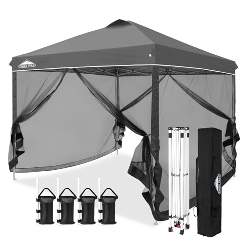 EAGLE PEAK 10x10 Outdoor Easy Pop up Canopy with Netting, Instant Screen Party Tent with Mesh Side Walls, Gray - color: Gray