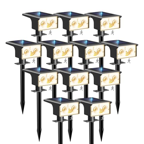 btfarm Solar Spot Lights Outdoor Waterproof, 12 Pack/3 Modes Motion Sensor Lights, Solar Powered Spotlights 2-in-1 Auto On/Off for Outside Pathway Yard Garden Landscape Lighting, Warm White - color: Warm White, size: 12 Pack
