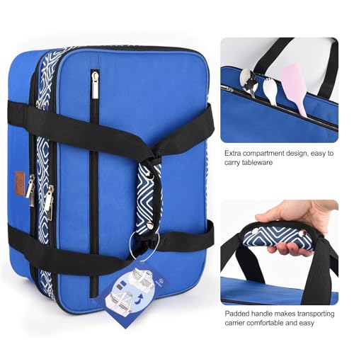 Genteen Insulated Casserole Carrier,Expandable Double Insulated Food Carrier for Hot and Cold Food, Fits 9x13 Casserole Dish,Lasagna Holder Tote for Parties Potluck Picnic (Blue)