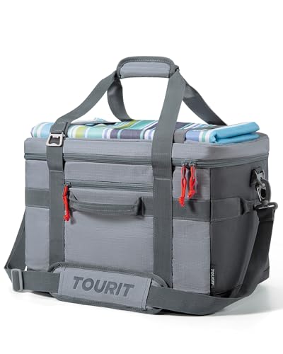 TOURIT Soft Sided Cooler Bag Insulated 30/48/60 Cans, Large Collapsible & Leakproof Ice Chest for Picnic, Beach, Camping, Travel - color: Grey, size: 60Can 40L
