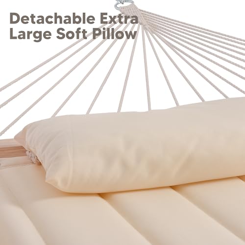SUNCREAT Double Outdoor Hammock with 15 ft Stand, Standing Patio Hammocks for Outside, Beige - color: Beige, size: 15 ft Stand