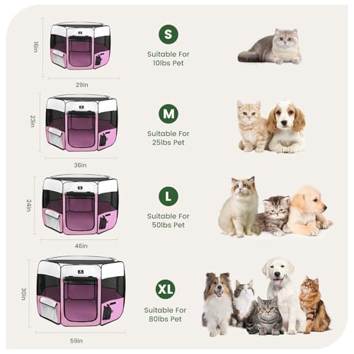 X-ZONE PET Dog Playpen Portable Pet Play Pens for Puppies, Cat, Rabbit, Chicks, Foldable Exercise Play Tent Kennel Crate, Indoor/Outdoor Travel Camping Pink Small - color: A Pink, size: Small