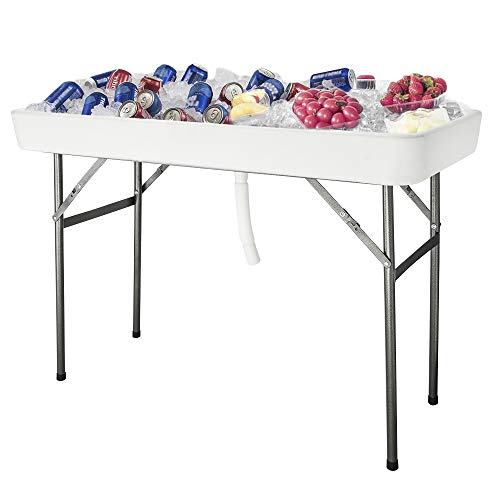 VINGLI 46" Extra Large Party Ice Cooler Folding Table, Portable Tailgate Camp Fishing Cleaning, Plastic with Matching Skirt, Ice Table for Party, BBQ, Camping, Picnic - color: White, size: 46“, style: Basic