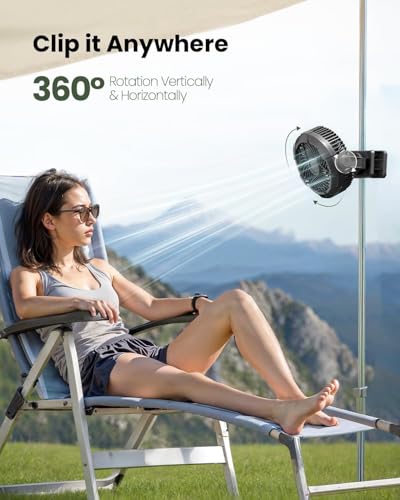 Gaiatop Portable Camping Fan with LED Lantern, 360°Rotation and Clip on for Desk, 4000mAh USB Rechargeable Battery Powered, Digital Display and Hanging Hook for Tent Outdoor Travel Bedroom Black - color: Black
