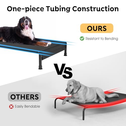 Veehoo Cooling Outdoor Dog Bed, Heavy Duty Elevated Pet Bed with Washable & Breathable Teslin Mesh, Non-Slip Silicon Feet, Dog Cot Bed with Support Hem, 35" x 22", Black, CWC2433 - color: Black - Hem, size: 35.0"L x 22.0"W x 7.0"Th
