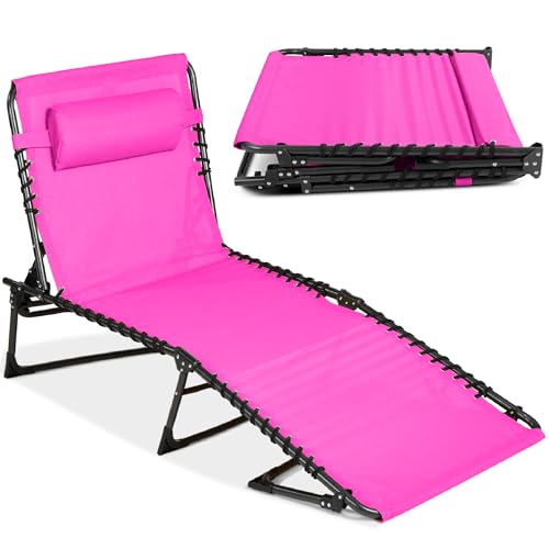 Best Choice Products Patio Chaise Lounge Chair, Portable Outdoor Folding Recliner for Lawn, w/ 8 Positions, Handles, 300lb Capacity - Hot Pink - color: Hot Pink