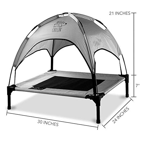 Floppy Dawg Just Chillin' Elevated Dog Bed. Cool Cot with Removable Canopy Shade. Indoor or Outdoor Pet Use. Lightweight and Portable. Chill in Style on Raised Breathable Mesh Fabric. - color: Medium Gray