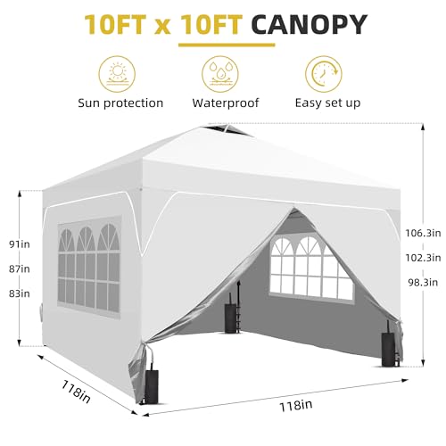 GDY 10x10FT Pop Up Canopy Tent with One Push Setup, Easy to Install with 4-Sidewalls for Events, Parties, Camping, Outdoor Gazebo with 4-Sandbags, White. - color: White, size: 10x10 Half-corner