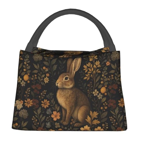 Vintage Bunny Flower Reusable Lunch Box,Retro Rabbit and Floral Lunchbox for Women Nature Lovers,Insulated Lunchbag,11in*6.3in*6.7in,Gifts Makeup Bag,Portable Handbag for Picnic Work Travel - color: Bunny
