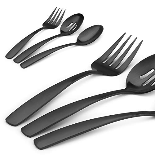 O.C.E. 5-Piece Matte Black Serving Flatware Silverware Set, Utensil Set of Stainless Steel, Satin Finish, Hostess Tableware Serving Set, Dishwasher Safe - color: Matte Black, size: 5-Piece