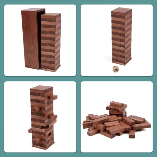 Canuan Wooden Tumbling Tower, 54PCS Blocks Stacking Games for Party, Camping for Kids Adult and Families, Classic Stacking Blocks Wood Stack Towers Wooden Board Tabletop Games with Storage Box - style: 54PCS