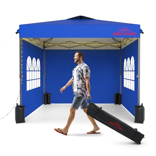 10x10 Pop Up Canopy Tent with Sidewalls, Easy Up, Heavy Duty, Blue, Perfect for Parties, Camping, Events & Vendor - color: Blue, size: 10x10