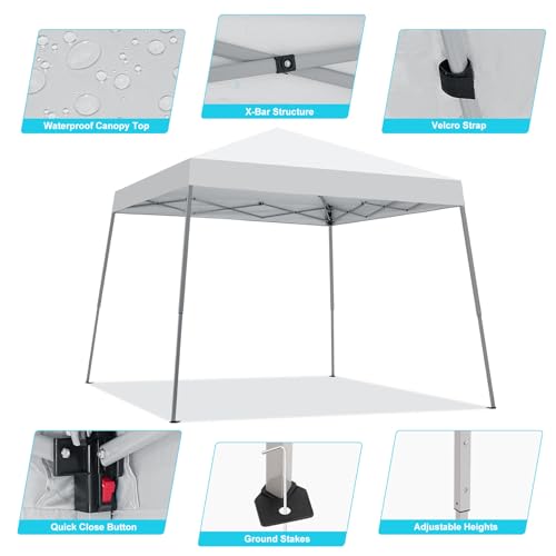 Canopy Tent, 10X10 FT Pop Up Canopy Outdoor Instant Tent Slant Legs with Carrying Bag, Portable Gazebo Shelter for Patio Deck Garden and Beach - 8X8 FT Canopy Cover (White) - color: White
