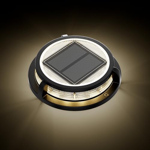 Solar Ground Lights, Outdoor Solar Deck Light, Flat Disc Lights, Waterproof Landscape Light for Garden Lawn Yard Fence Pathway - Durable Aluminum Frame with a Sturdy Metal Stake