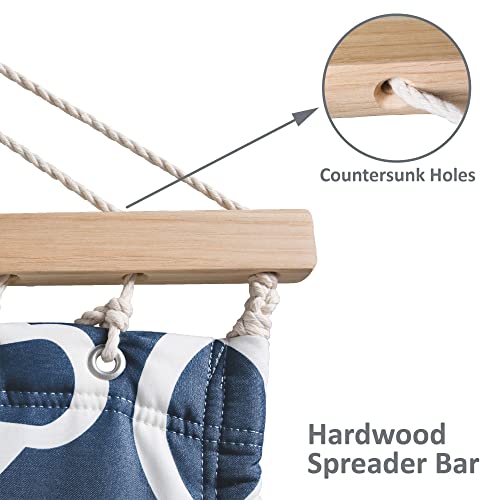 SUNCREAT Two Person Hammock with Stand, 475 lbs Capacity, Portable Patio Hammock with Hardwood Spreader Bar, Large Soft Pillow, Blue Pattern - color: Navy&white, size: 12 ft Stand