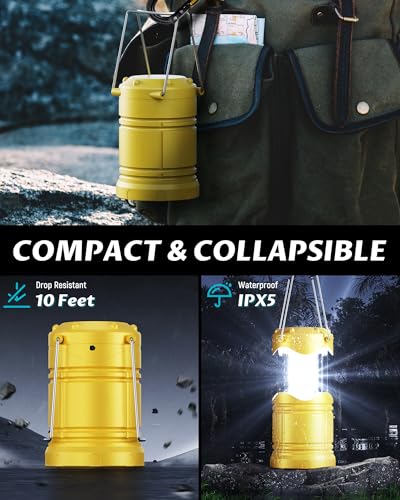 Lichamp 4 Pack LED Camping Lanterns, Battery Powered Camping Lights LED Collapsible Flashlight Portable Emergency Supplies Kit, A4YL - color: Yellow