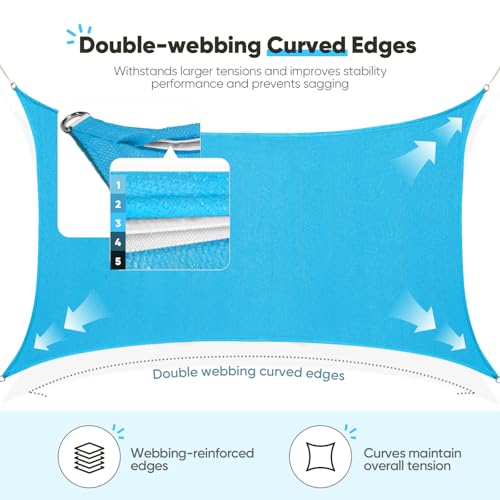 Quictent 20x16ft Rectangular Sun Shade Sail 185G HDPE Canopy 98% UV Block Outdoor Patio Garden Commercial Deck with Hardware Kit (Turquoise) - color: Turquoise, size: 20 x 16 ft, style: Rectangle