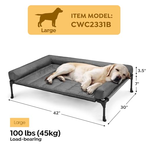 Veehoo Cooling Elevated Dog Bed Add Removable Waterproof Bolster Cushion Mat, Raised Pet Cot with Breathable Teslin Mesh, No-Slip Feet, Dog Couch Bed for Indoor Outdoor, Large, Black Silver - color: Black Silver, size: 42.0"L x 30.0"W x 7.0"Th