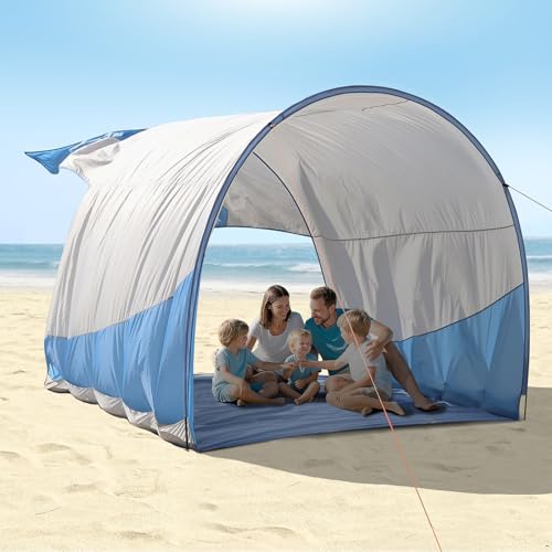 Beach Shade, The Classic Wind-Supported Beach Canopy with UPF 50+ Protection, 7.5ft Tall, Portable & Easy Setup Beach Sun Shelter for 3-6 People - color: Sky Grey