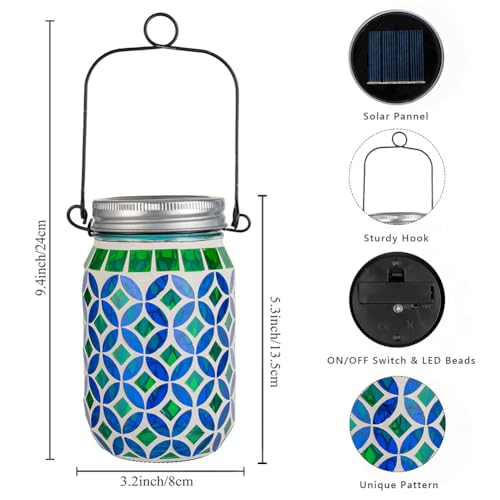 Stargarden Mosaic Solar Lantern , Outdoor Hanging Lantern Waterproof Table Lamp Mosaic Night Light for Tree, Garden, Patio, Yard, Outdoor(Blue Green) - color: Blue Circle