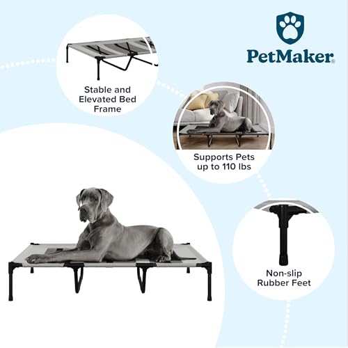 Elevated Dog Bed - 48x35.5-Inch Portable Pet Bed with Non-Slip Feet - Indoor/Outdoor Dog Cot or Puppy Bed for Pets up to 110lbs by PETMAKER (Gray) - color: Gray, size: X-Large