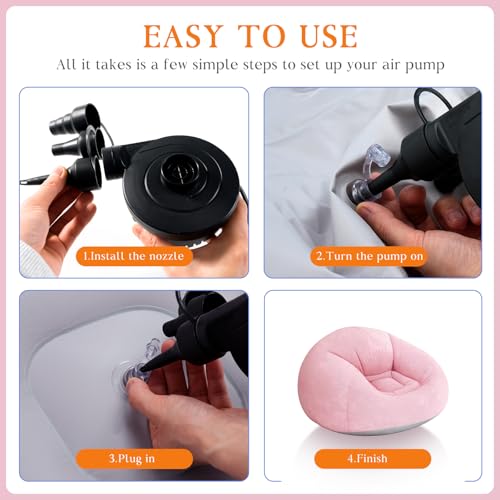 2 Pcs Inflatable Bean Bag Chairs with Electric Air Pump Inflatable Chairs Blow up Couch Folding Portable Inflatable Lazy Sofa for Movie Night Living Room Outdoor Camping (2, Pink) - color: Pink