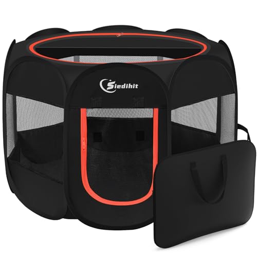 Siedihit Black Dog Cat Playpen, Puppy Pet Playpen Indoor for Small Dog Crate Tent Cage Outdoor, Portable Pop Up Dogs Enclosure Kennel with Carrying Case for Dogs/Cats/Rabbits - color: Black